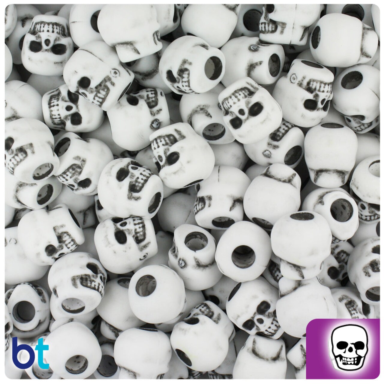 BeadTin White Antique 11mm Skull Plastic Pony Beads (150pcs)